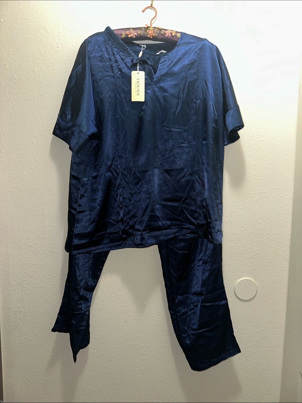 Silky Short-Sleeve Pajama Set in Navy